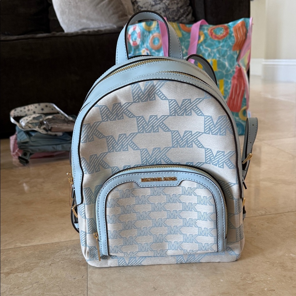 Michael Kors Light Blue and Cream Backpack